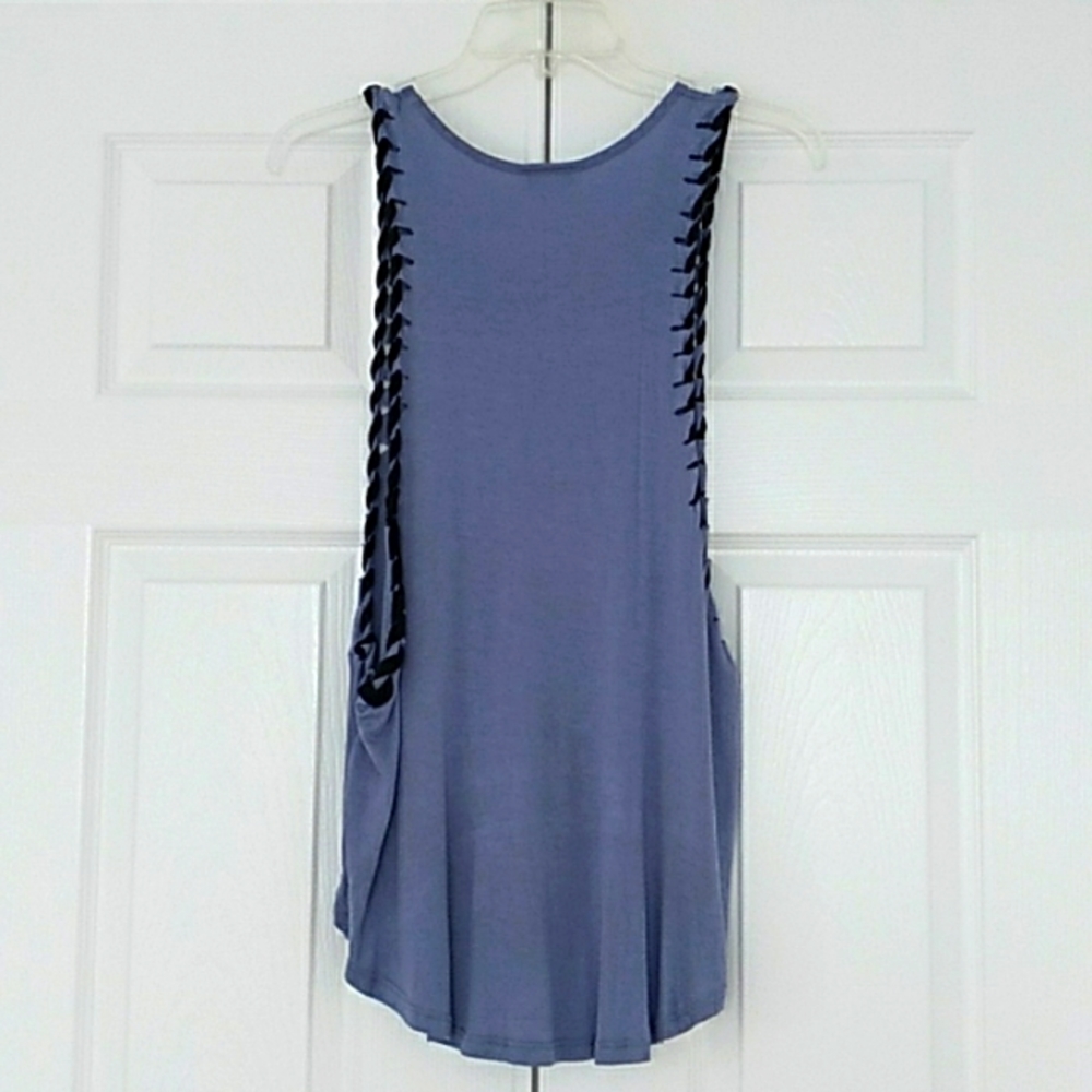 Bling Blue Purple Ripped Rhinestone Tank Top - Picture 3 of 4